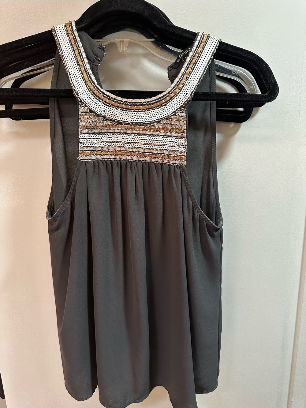 Papermoon Black Embellished Chiffon Tank